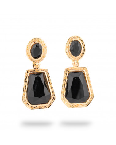 Orecchini A Monachella Di Bronzo Con Cabochon Di Cristalli CZ Dorato Nero-ORECCHINI MADE WITH STYLE | Worldofjewel.com