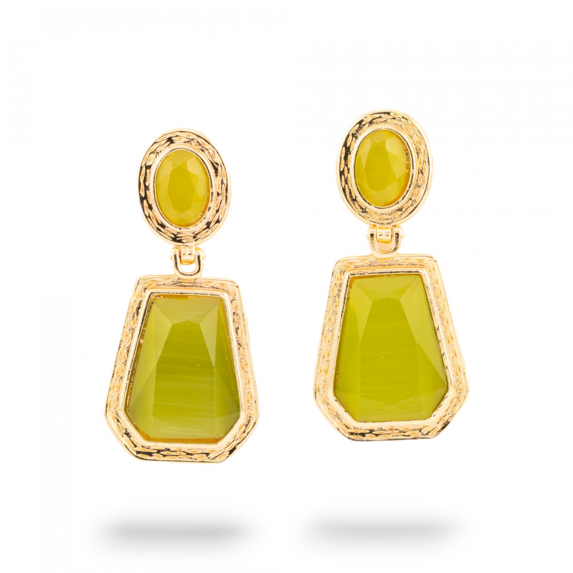 Orecchini A Monachella Di Bronzo Con Cabochon Di Cristalli CZ Dorato Oliva-ORECCHINI MADE WITH STYLE | Worldofjewel.com