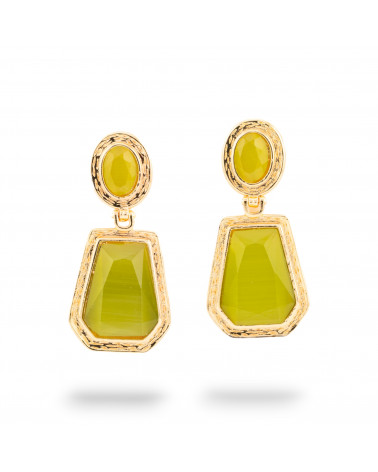 Orecchini A Monachella Di Bronzo Con Cabochon Di Cristalli CZ Dorato Oliva-ORECCHINI MADE WITH STYLE | Worldofjewel.com