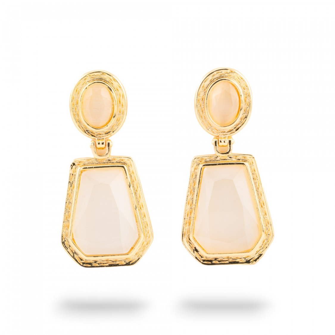 Orecchini A Monachella Di Bronzo Con Cabochon Di Cristalli CZ Dorato Opale-ORECCHINI MADE WITH STYLE | Worldofjewel.com