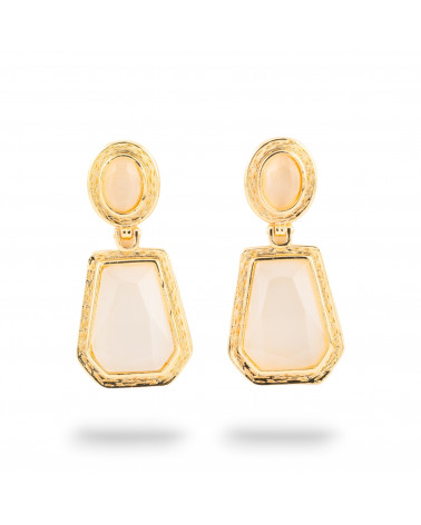Orecchini A Monachella Di Bronzo Con Cabochon Di Cristalli CZ Dorato Opale-ORECCHINI MADE WITH STYLE | Worldofjewel.com