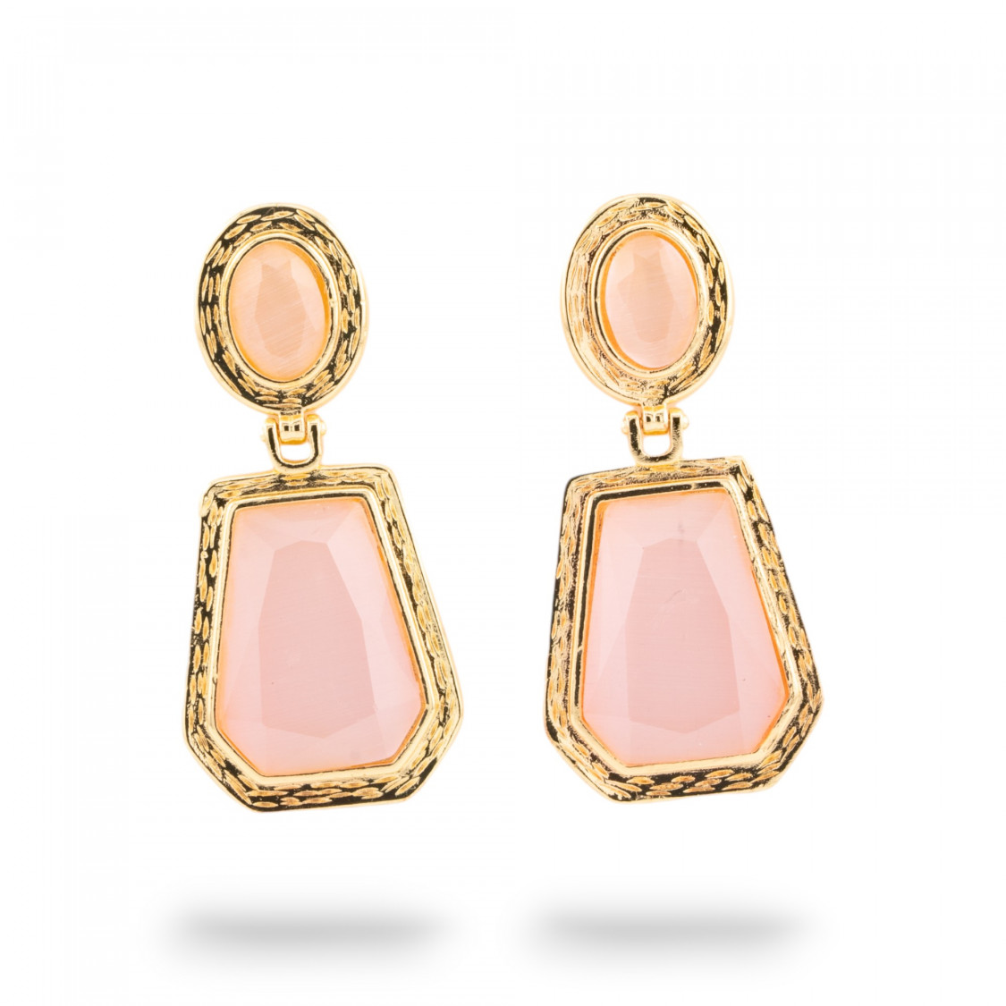 Orecchini A Monachella Di Bronzo Con Cabochon Di Cristalli CZ Dorato Rosa-ORECCHINI MADE WITH STYLE | Worldofjewel.com