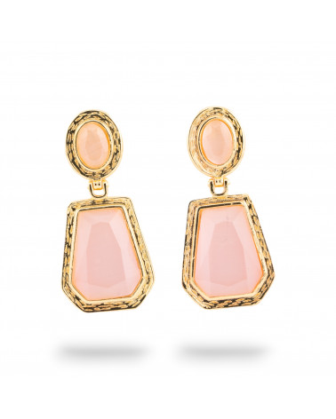 Orecchini A Monachella Di Bronzo Con Cabochon Di Cristalli CZ Dorato Rosa-ORECCHINI MADE WITH STYLE | Worldofjewel.com