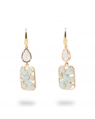 Orecchini A Monachella Di Bronzo Con Occhio Di Gatto E Cristalli CZ Bianco e Azzurro-CRYSTAL BRONZE | Worldofjewel.com