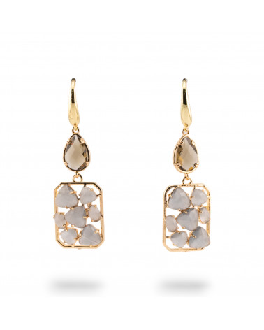 Orecchini A Monachella Di Bronzo Con Occhio Di Gatto E Cristalli CZ Grigio-BRONZE CRISTAL | Worldofjewel.com
