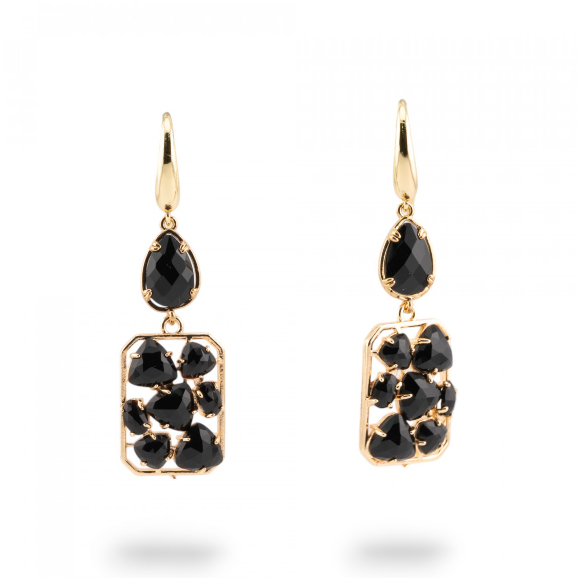 Orecchini A Monachella Di Bronzo Con Occhio Di Gatto E Cristalli CZ Nero-BRONZO CRYSTAL | Worldofjewel.com