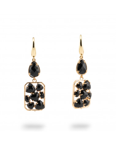 Orecchini A Monachella Di Bronzo Con Occhio Di Gatto E Cristalli CZ Nero-BRONZO CRYSTAL | Worldofjewel.com
