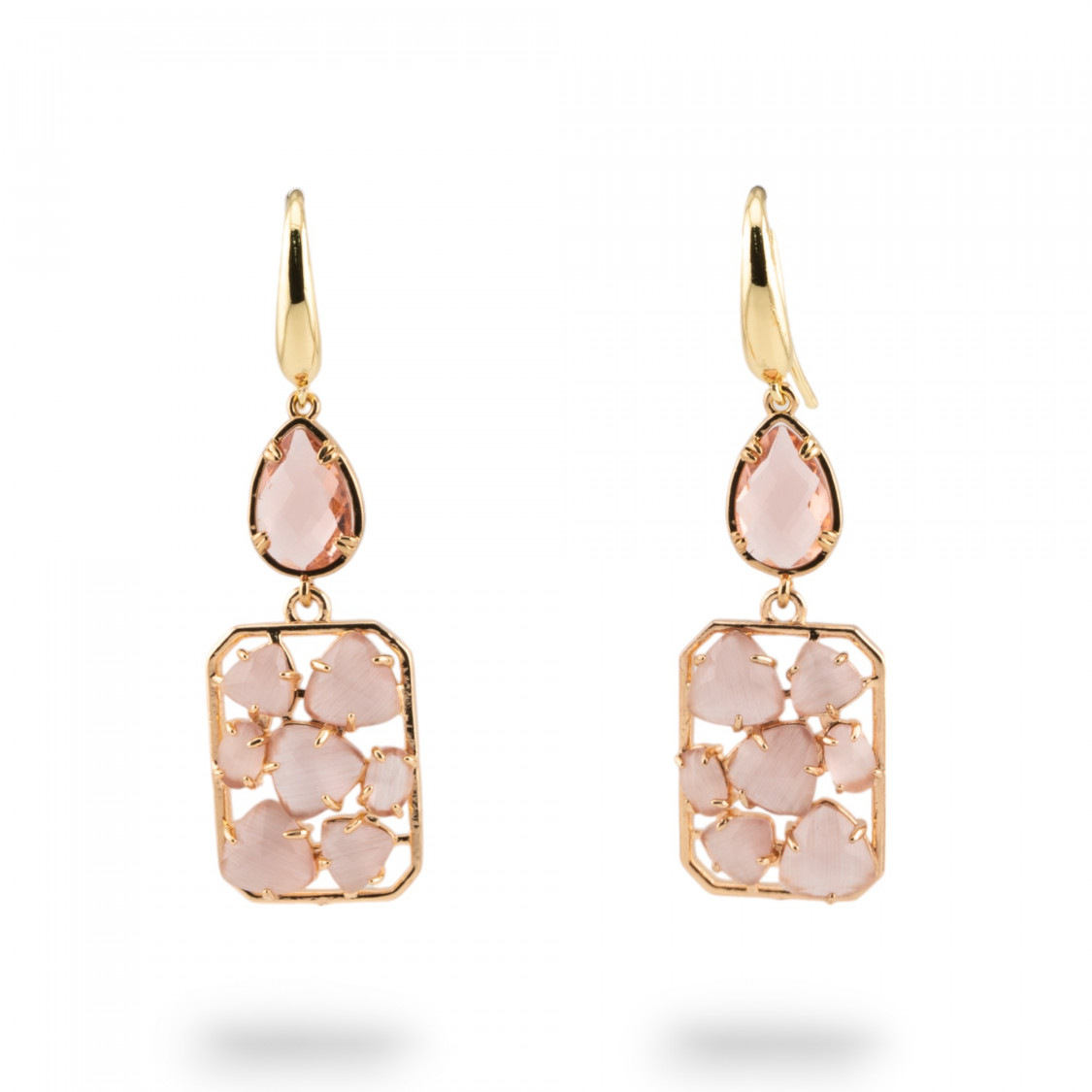 Orecchini A Monachella Di Bronzo Con Occhio Di Gatto E Cristalli CZ Rosa-BRONZO CRYSTAL | Worldofjewel.com