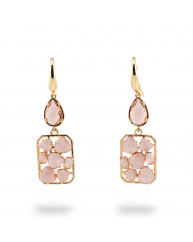 Orecchini A Monachella Di Bronzo Con Occhio Di Gatto E Cristalli CZ Rosa-BRONZO CRYSTAL | Worldofjewel.com