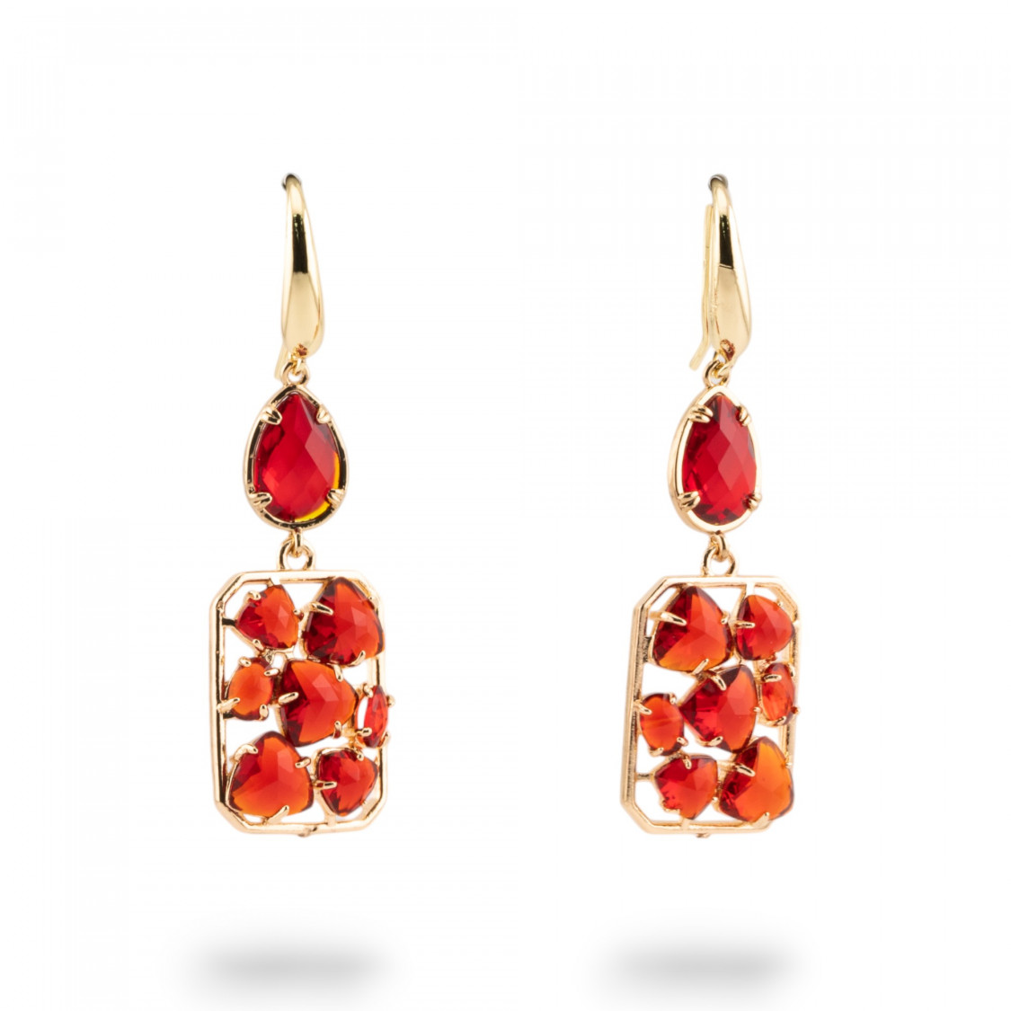 Orecchini A Monachella Di Bronzo Con Occhio Di Gatto E Cristalli CZ Rosso-BRONZE CRISTAL | Worldofjewel.com