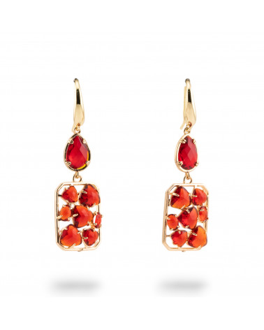 Orecchini A Monachella Di Bronzo Con Occhio Di Gatto E Cristalli CZ Rosso-BRONZE CRISTAL | Worldofjewel.com