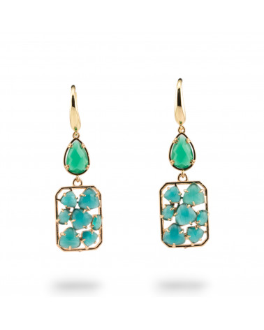 Orecchini A Monachella Di Bronzo Con Occhio Di Gatto E Cristalli CZ Verde-CRYSTAL BRONZE | Worldofjewel.com