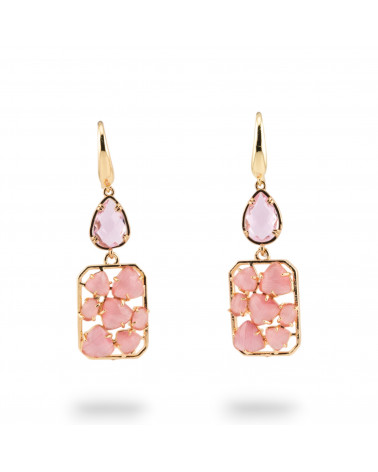 Orecchini A Monachella Di Bronzo Con Occhio Di Gatto E Cristalli CZ Viola e Rosa-BRONZO CRYSTAL | Worldofjewel.com