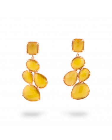 Orecchini Di Bronzo A Perno Con Occhio Di Gatto Incastonato 10 Cabochon 24x53mm Oro Rosa Giallo-ORECCHINI MADE WITH STYLE | Worldofjewel.com