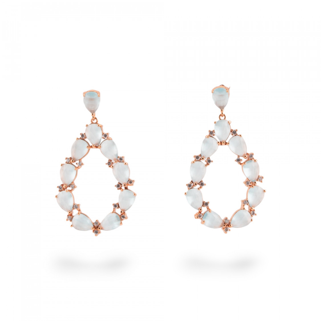 Orecchini Di Bronzo A Perno Con Occhio Di Gatto Incastonato Goccia Con Zirconi 25,5x44mm Dorato Acqua-ORECCHINI MADE WITH STYLE | Worldofjewel.com