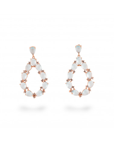 Orecchini Di Bronzo A Perno Con Occhio Di Gatto Incastonato Goccia Con Zirconi 25,5x44mm Dorato Acqua-ORECCHINI MADE WITH STYLE | Worldofjewel.com