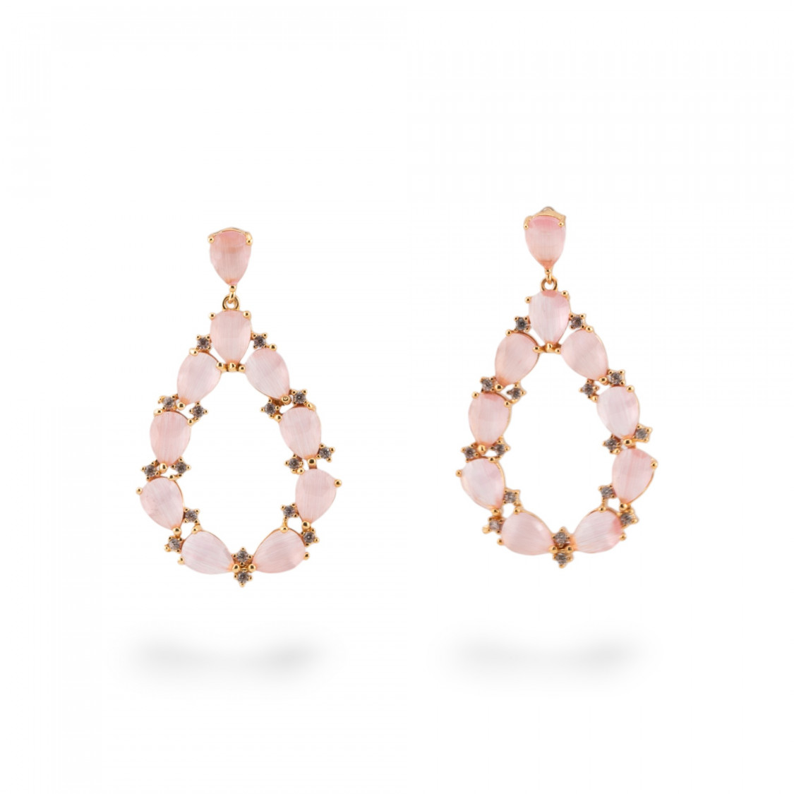 Orecchini Di Bronzo A Perno Con Occhio Di Gatto Incastonato Goccia Con Zirconi 25,5x44mm Dorato Rosa-ORECCHINI MADE WITH STYLE | Worldofjewel.com