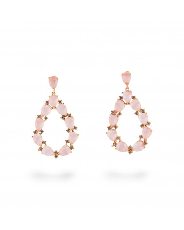 Orecchini Di Bronzo A Perno Con Occhio Di Gatto Incastonato Goccia Con Zirconi 25,5x44mm Dorato Rosa-ORECCHINI MADE WITH STYLE | Worldofjewel.com