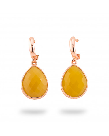 Orecchini Perno Di Bronzo Con Pietre Dure Incastonate Gocce Oro Rosa Agata Gialla-ORECCHINI MADE WITH STYLE | Worldofjewel.com