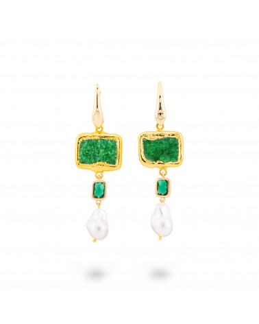 Orecchini A Monachella Di Bronzo Con Pietre Dure Druzi E Perle Di Maiorca - Verdi-BRONZO CRYSTAL | Worldofjewel.com