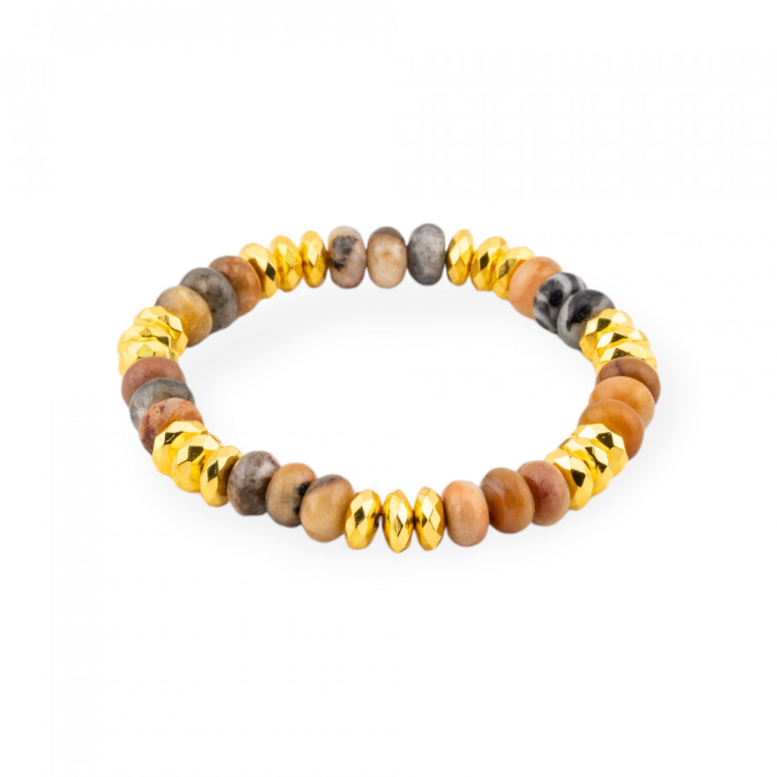 Bracciale Elastico Rondelle Di Pietre Dure 8mm E Ematite Dorato Diaspro Mokaite-BRACCIALI DI PIETRE DURE | Worldofjewel.com
