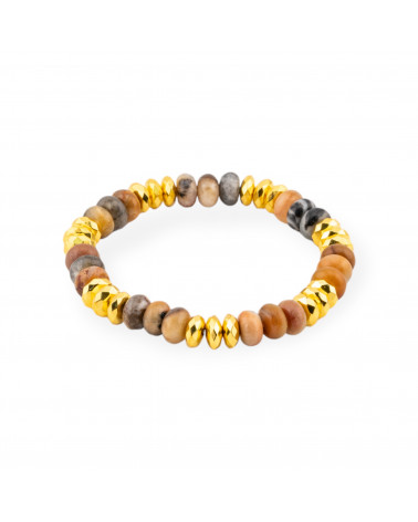 Bracciale Elastico Rondelle Di Pietre Dure 8mm E Ematite Dorato Diaspro Mokaite-BRACCIALI DI PIETRE DURE | Worldofjewel.com