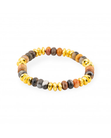 Bracciale Elastico Rondelle Di Pietre Dure 8mm E Ematite Dorato Mix Pietre Dure-HARD STONES | Worldofjewel.com