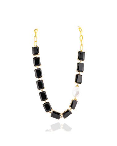 Collana Di Bronzo Con Cristalli Neri-DESIGN ITALY | Worldofjewel.com
