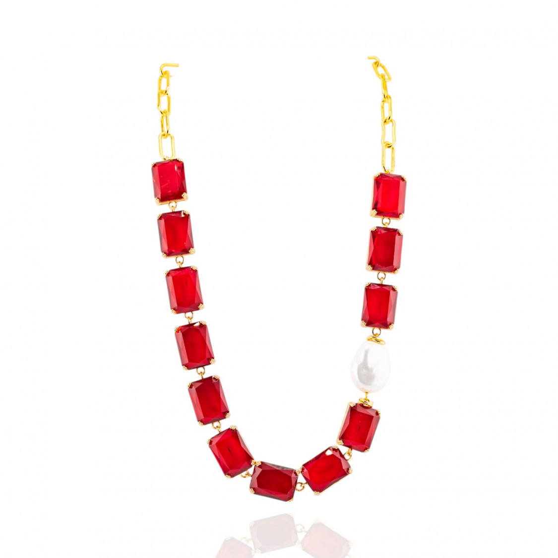 Collana Di Bronzo Con Cristalli Rossi-DESIGN ITALY | Worldofjewel.com