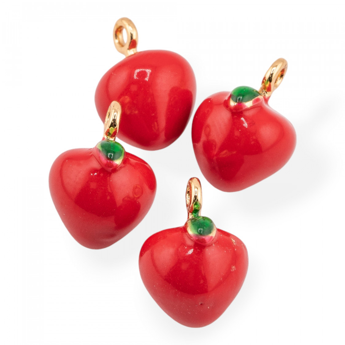 Componente Pendente Di Bronzo Smaltata Frutta 14pz Con 1 Anellino Dorato Mela- RETTANGOLO | Worldofjewel.com