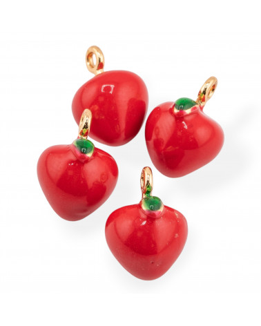 Componente Pendente Di Bronzo Smaltata Frutta 14pz Con 1 Anellino Dorato Mela- RETTANGOLO | Worldofjewel.com