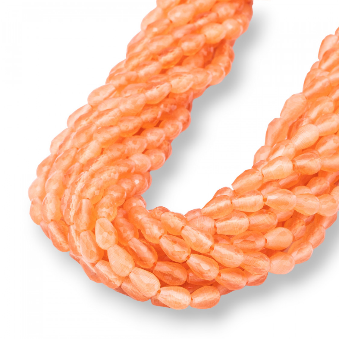 Occhio Di Gatto Gocce Briolette Sfaccettate 6x8mm Arancio-OCCHIO DI GATTO | Worldofjewel.com