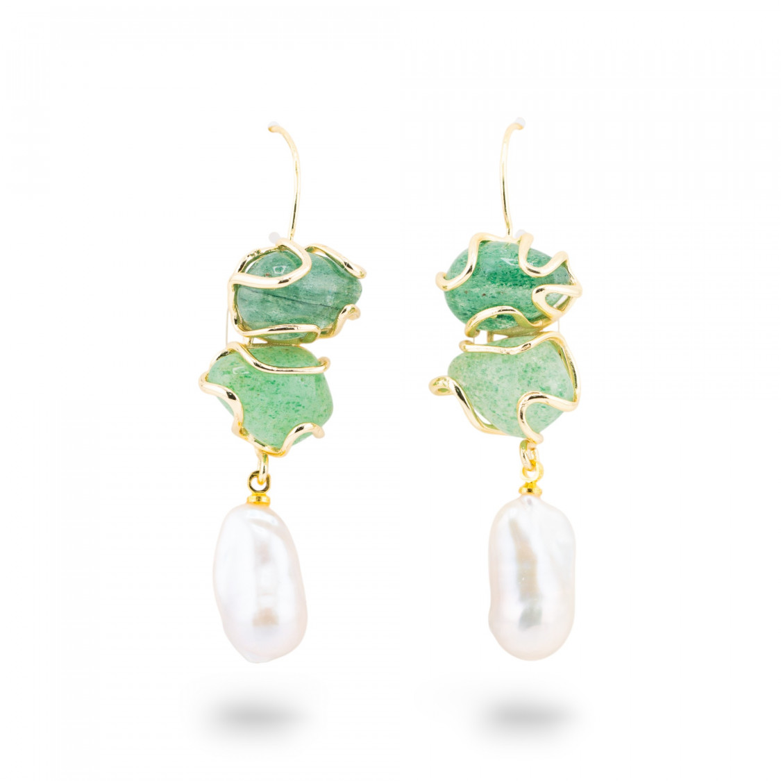 Orecchini A Monachella Di Bronzo Con Pietra Dure E Perle Barocche Dorato - Avventurina MOD. 2-ORECCHINI HOT PICKS | Worldofjewel.com