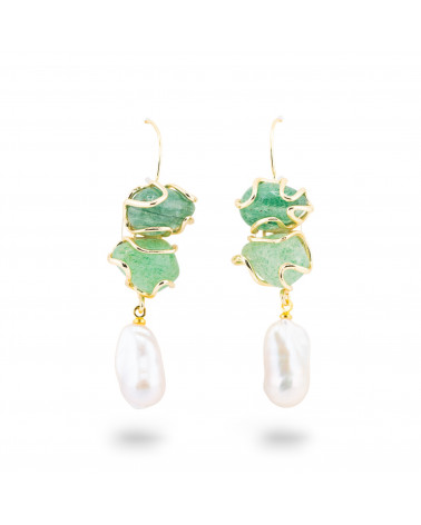 Orecchini A Monachella Di Bronzo Con Pietra Dure E Perle Barocche Dorato - Avventurina MOD. 2-ORECCHINI HOT PICKS | Worldofjewel.com