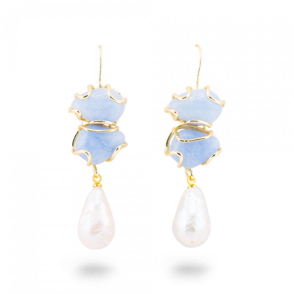Orecchini A Monachella Di Bronzo Con Pietra Dure E Perle Barocche Dorato - Calcedonio-ORECCHINI HOT PICKS | Worldofjewel.com