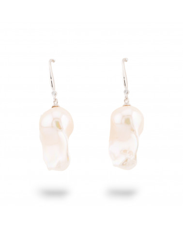 Orecchini A Monachella In Argento 925 Con Perle Di Maiorca Barocca 15x45mm Rodiato-BRONZO CRYSTAL | Worldofjewel.com