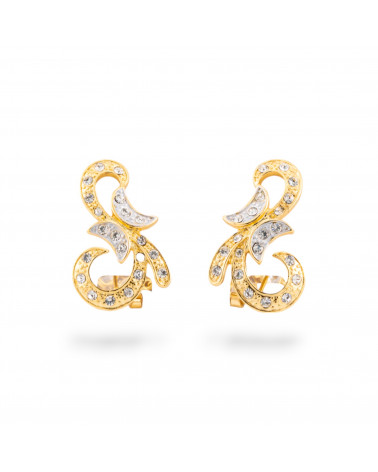 Orecchini A Perno Chiuso Di Bronzo Con Strass 17x29mm Dorato-ORECCHINI MADE WITH STYLE | Worldofjewel.com