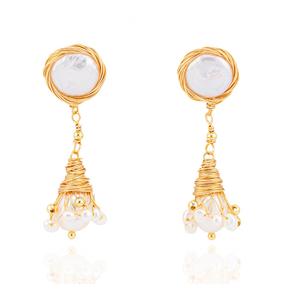 Orecchini Di Bronzo Handsmade Con Perle Di Fiume-ORECCHINI MADE WITH STYLE | Worldofjewel.com
