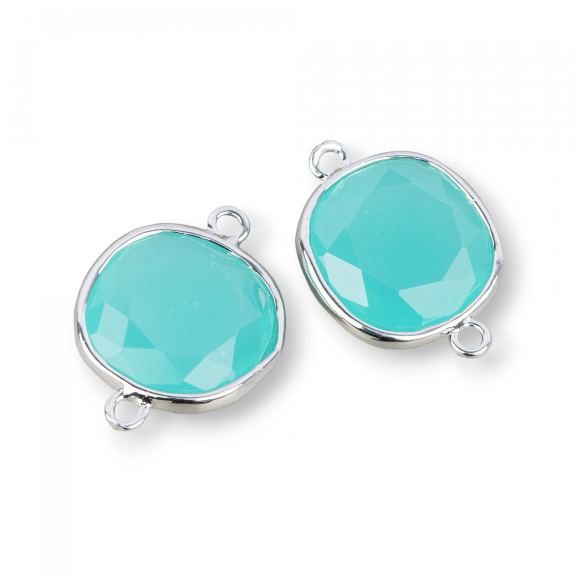 Connettore Componente Cabochon Incastonato Di Cristalli Quadrato 14mm Con 2 Anellini 10pz Rodiato Acqua- QUADRATO | Worldofjewel.com
