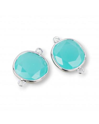 Connettore Componente Cabochon Incastonato Di Cristalli Quadrato 14mm Con 2 Anellini 10pz Rodiato Acqua- QUADRATO | Worldofjewel.com
