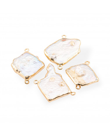 Connettore Componente Di Ottone Con Perle Di Fiume Barocche Piatte 15-25mm 4pz Forme e Dimensioni Variabili- MANGO | Worldofjewel.com