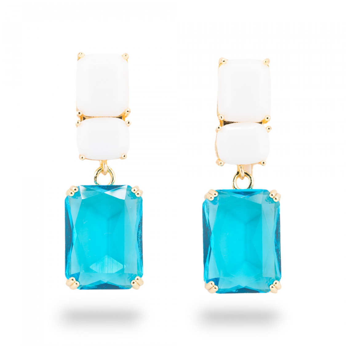 Orecchini A Perno Di Bronzo Con Cristalli CZ Rettangolo Bianco Azzurro-KRISTALLBRONZE | Worldofjewel.com