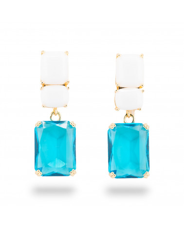 Orecchini A Perno Di Bronzo Con Cristalli CZ Rettangolo Bianco Azzurro-KRISTALLBRONZE | Worldofjewel.com
