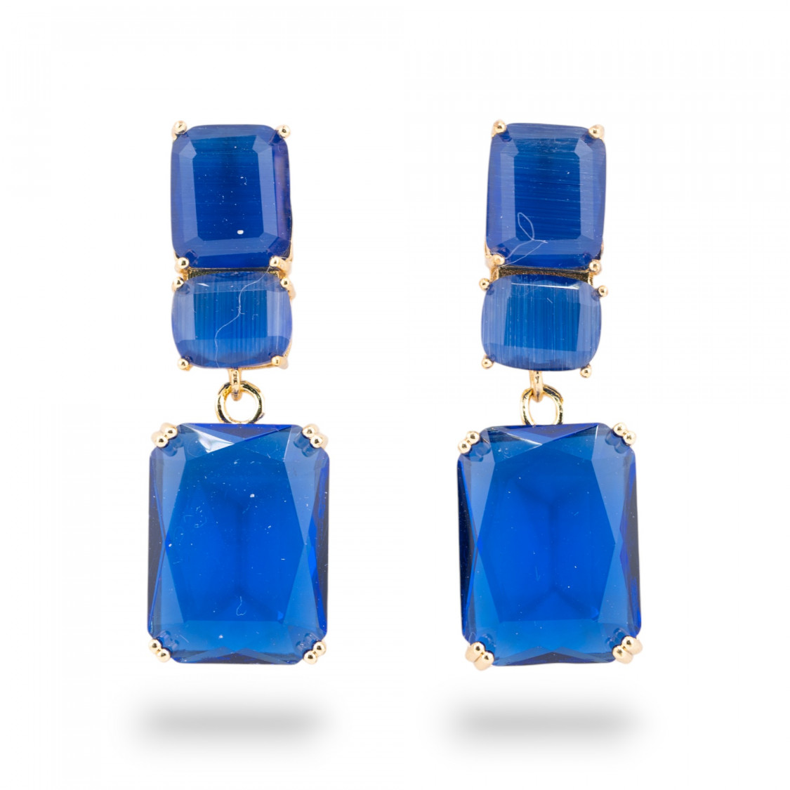 Orecchini A Perno Di Bronzo Con Cristalli CZ Rettangolo Blu-BRONZE CRISTAL | Worldofjewel.com