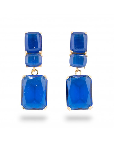 Orecchini A Perno Di Bronzo Con Cristalli CZ Rettangolo Blu-BRONZE CRISTAL | Worldofjewel.com