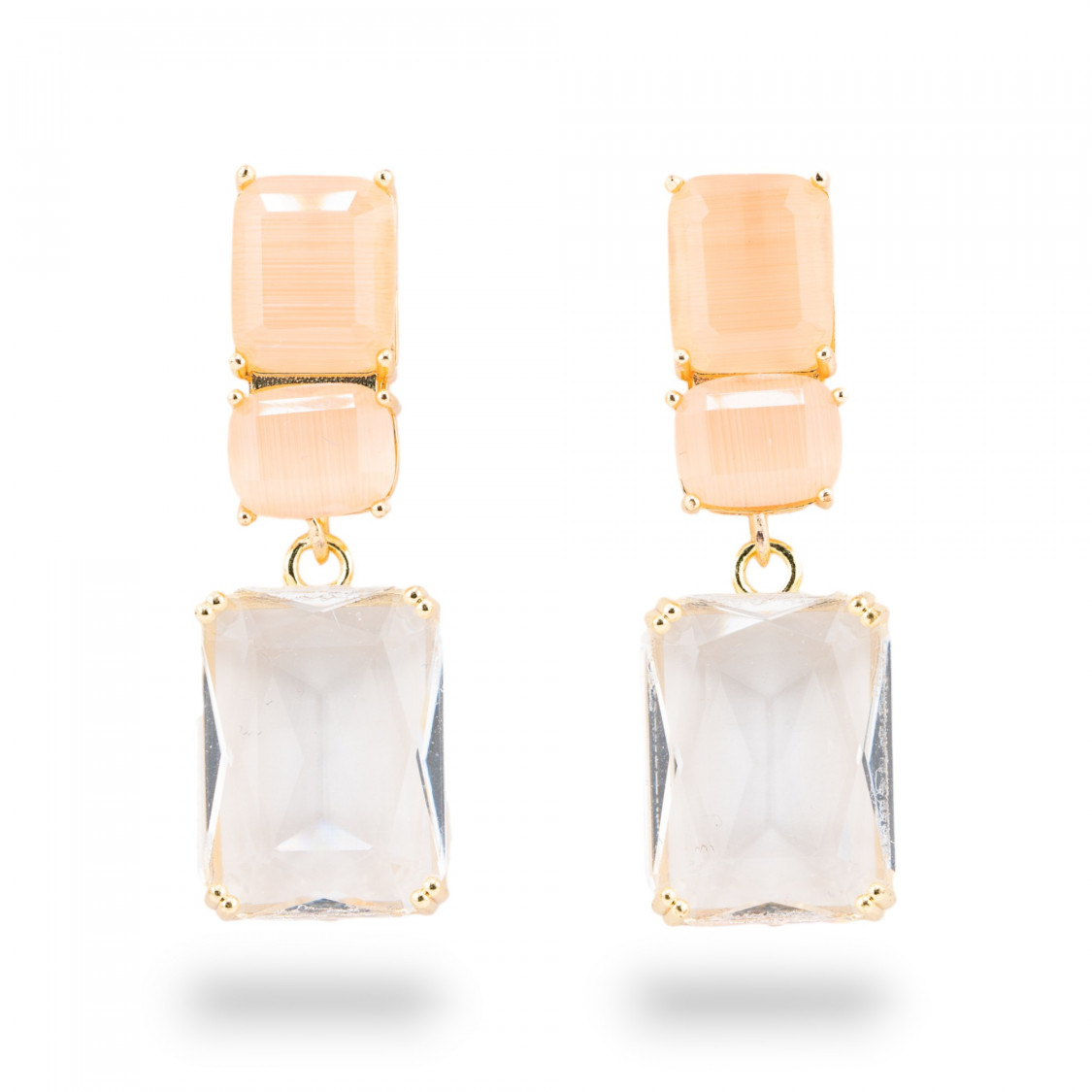 Orecchini A Perno Di Bronzo Con Cristalli CZ Rettangolo Cipria Mix-BRONCE CRISTAL | Worldofjewel.com