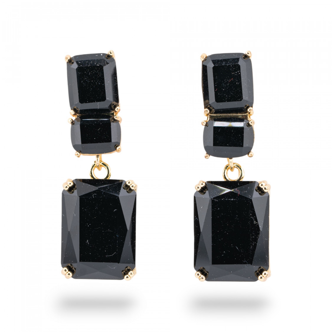 Orecchini A Perno Di Bronzo Con Cristalli CZ Rettangolo Nero-KRISTALLBRONZE | Worldofjewel.com