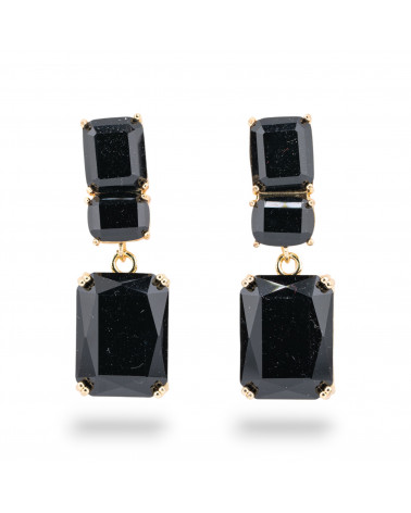 Orecchini A Perno Di Bronzo Con Cristalli CZ Rettangolo Nero-KRISTALLBRONZE | Worldofjewel.com