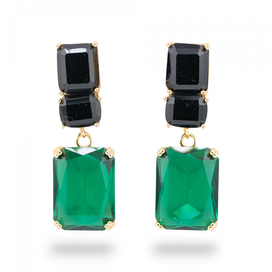 Orecchini A Perno Di Bronzo Con Cristalli CZ Rettangolo Verde Mix-BRONZO CRYSTAL | Worldofjewel.com