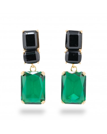 Orecchini A Perno Di Bronzo Con Cristalli CZ Rettangolo Verde Mix-BRONZO CRYSTAL | Worldofjewel.com